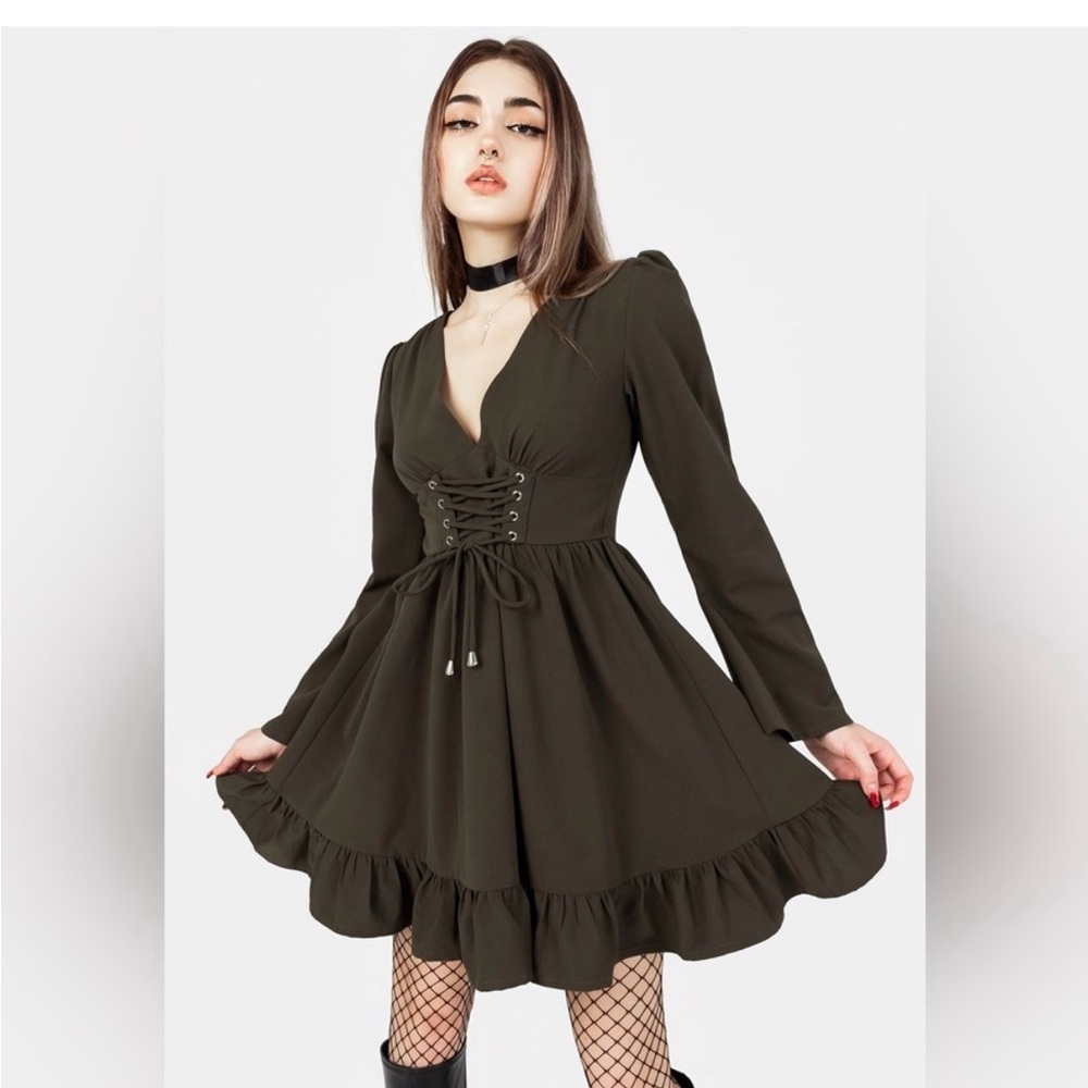 Disturbia | Aura Lace Up Mini Dress in Green US 12 / UK 16